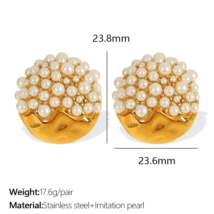 Shiny Round Artificial Gemstones Artificial Pearls øreringe [304 rustfrit stål, 18K guldbelagt]