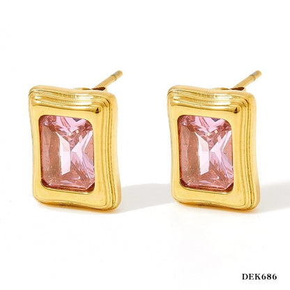 Shiny Rectangle Zircon Earrings [304 Stainless Steel,16K Gold Plated]