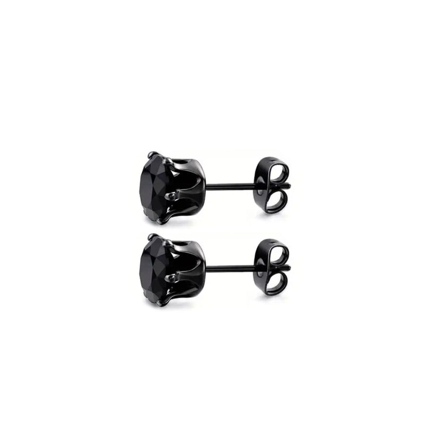 Black Shiny Round Ear Studs Earrings [304 Stainless Steel]