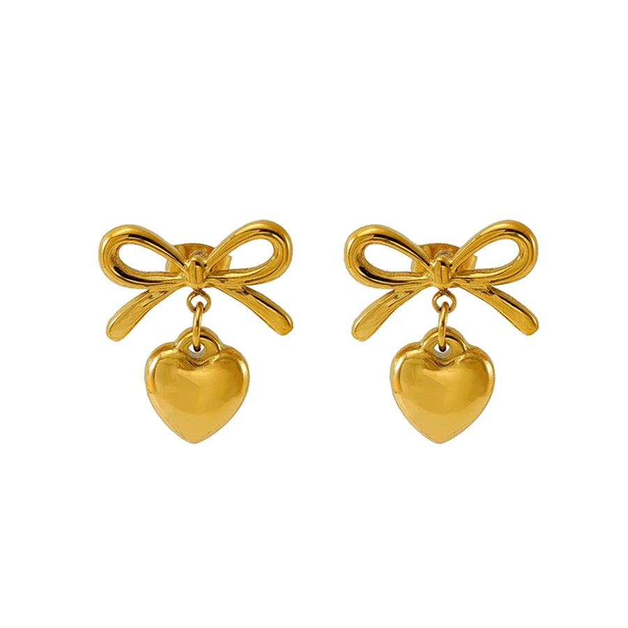 Heart Shape Bow Knot Earrings [304 Stainless Steel,18K Gold Plated]