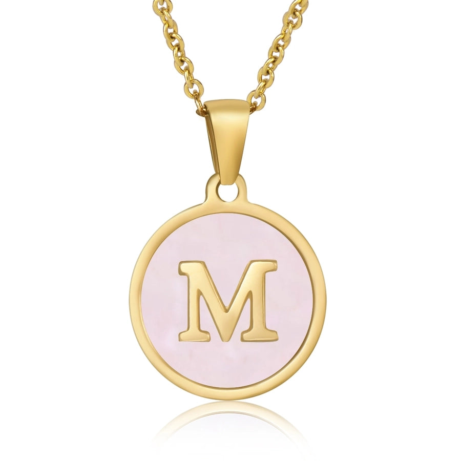 Round Letter Necklace [304 Stainless Steel,18K Gold Plated]