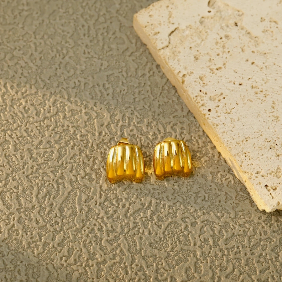 Round Square Frill Earrings [304 Stainless Steel]