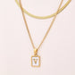 Letter RectanglePendant Necklace[304 Stainless Steel, 18K Gold Plated]