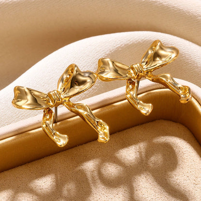 Bow Knot  Ear Studs [304 Stainless Steel,18K Gold Plated]