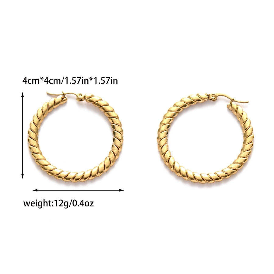 Pendientes de aro de trenza Twist [304 acero inoxidable, 14k dorado chapado]