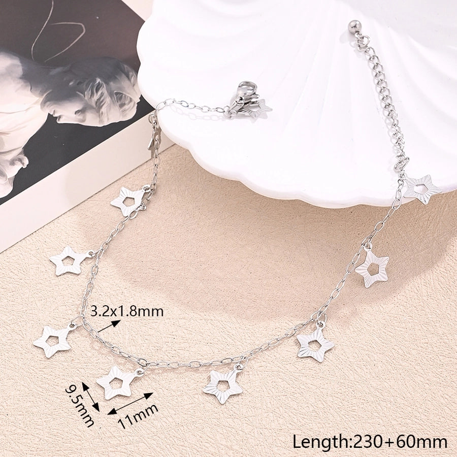 Hollow Embossed Pentagram Heart-Shaped Anklet [304 Stainless Steel]