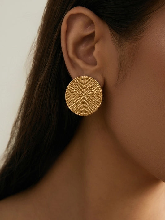 Flat Round Earrings [304 Stainless Steel, 18K Gold Plated]