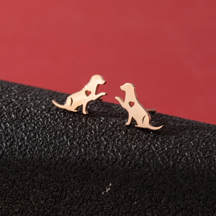 Dog Cat Ear Studs [304 Stainless Steel,18K Gold Plated]