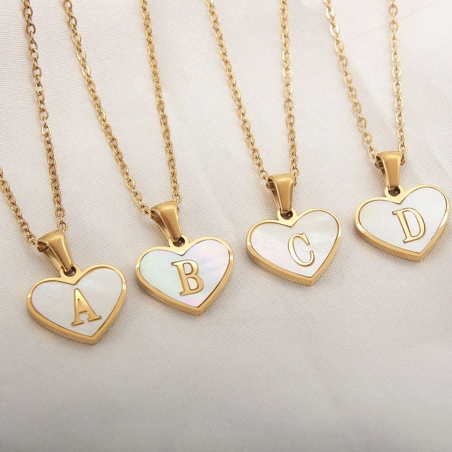 Letter Shell Heart Pendant Necklace [304 Stainless Steel,18K Gold Plated]