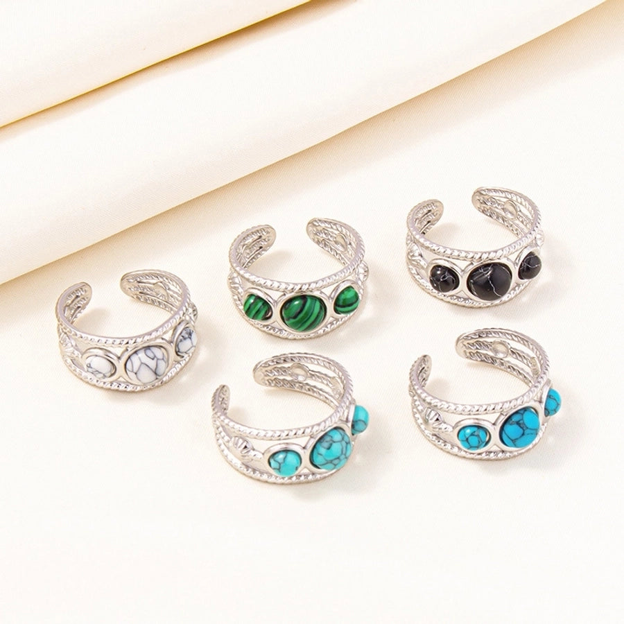 Round Artificial Gemstones Ring [304 Stainless Steel]