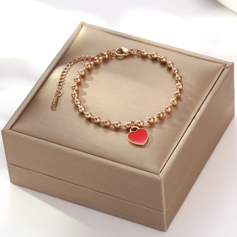 Acrylic Heart Beaded Bracelets [316 Stainless Steel, 18K Gold Plated]