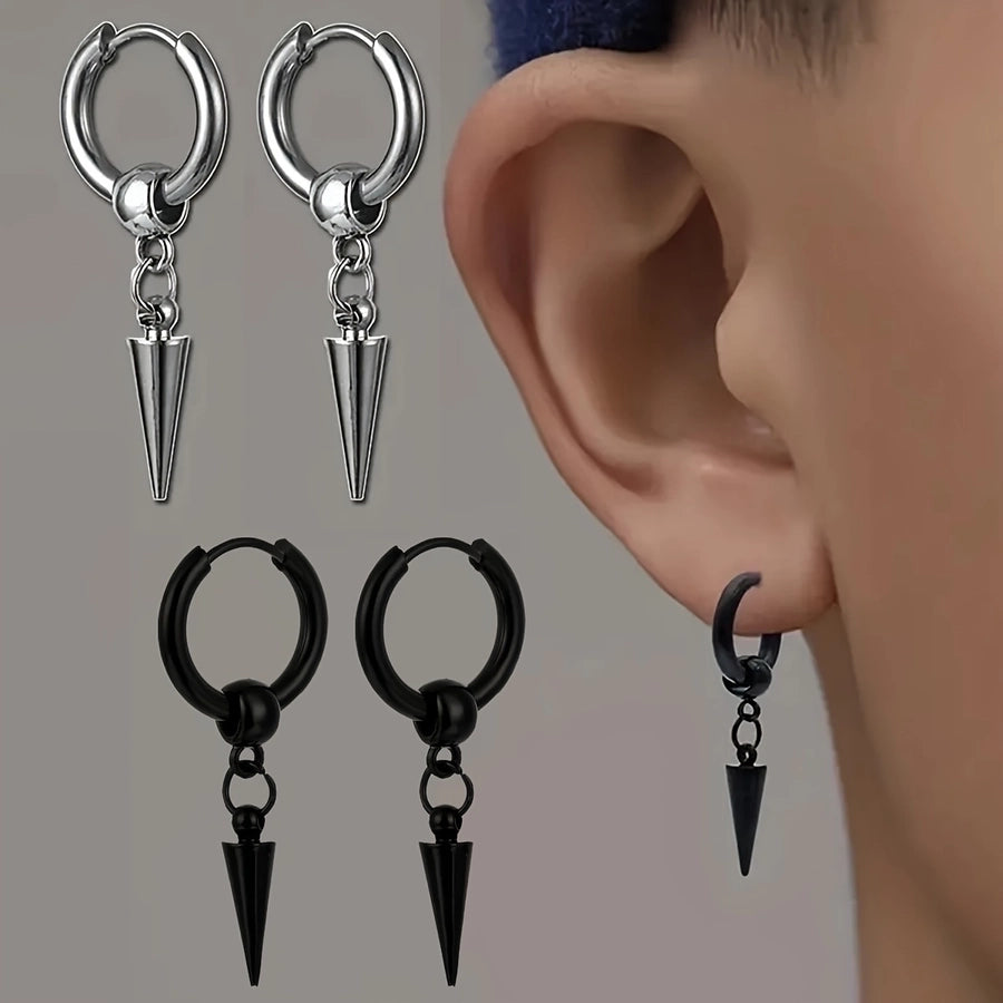 Black Silver Cone Earrings 1 Piece [304 Stainless Steel]