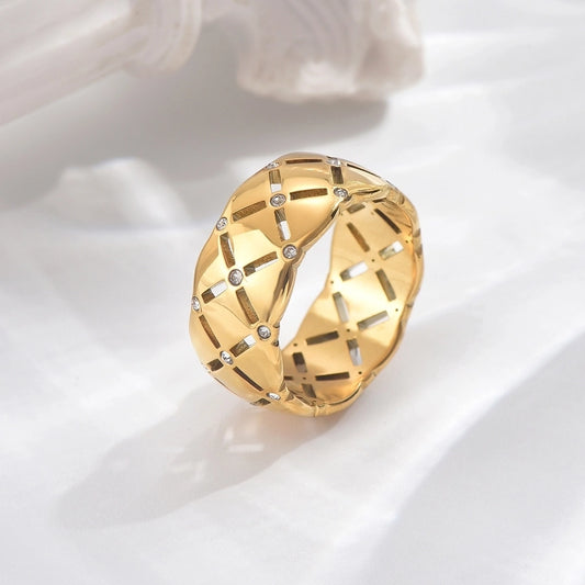 Square Rhinestones Ring [304 Stainless Steel 14K Gold Plated]