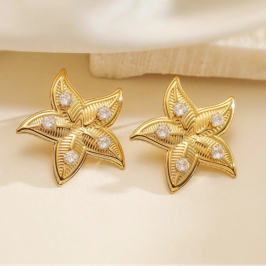 Starfish Zircon Earrings [304 Stainless Steel]