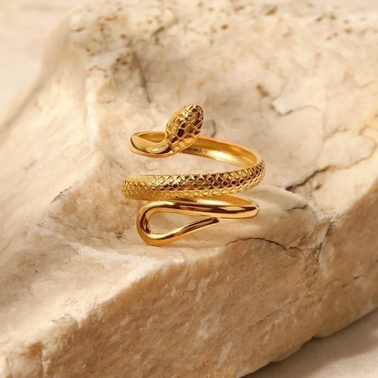 Anello aperto di serpenti [acciaio inossidabile 304, oro 18K placcato]