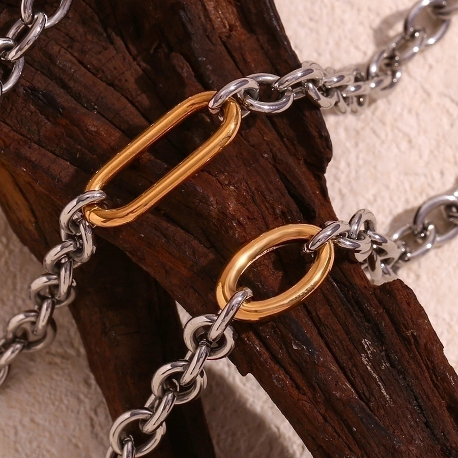 Silver Cable Chain Bracelet/Necklace [304 Stainless Steel,18K Gold Plated]