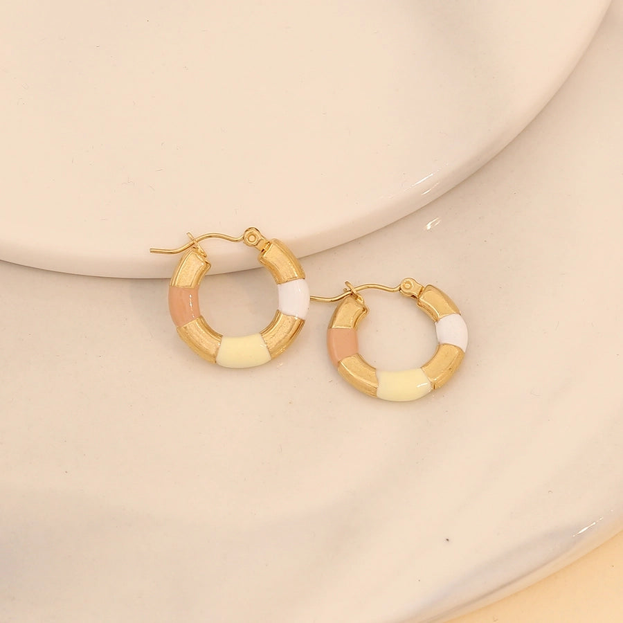 Enamel Hoop Earrings [304 Stainless Steel,18K Gold Plated]