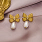 Water Droplets Bow Knot  Drop Earrings [316 Stainless Steel,18K Gold Plated]