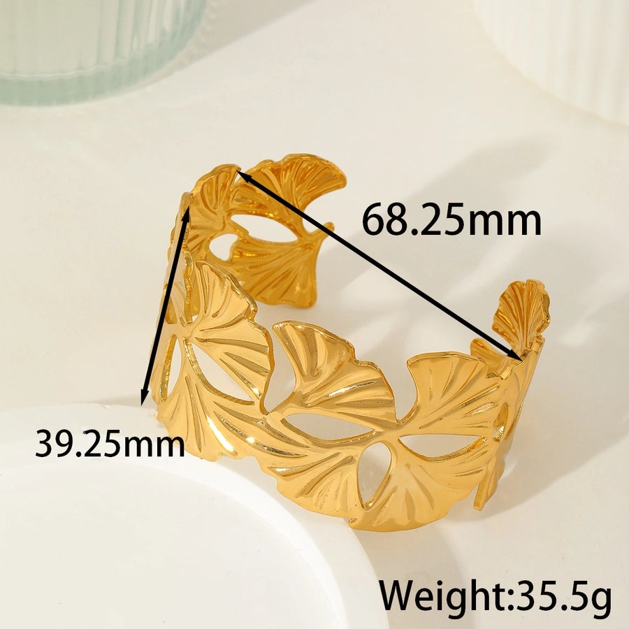 Artistic Flower Ginkgo Leaf  Bangle Bracelet  [304 Stainless Steel,18K Gold Plated]