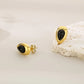 Black Stone Water Droplets Earrings [304 Stainless Steel, 18K Gold Plated]