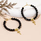 Cross Black Beaded Artificial Crystal Drop Earrings [304 Stainless Steel]