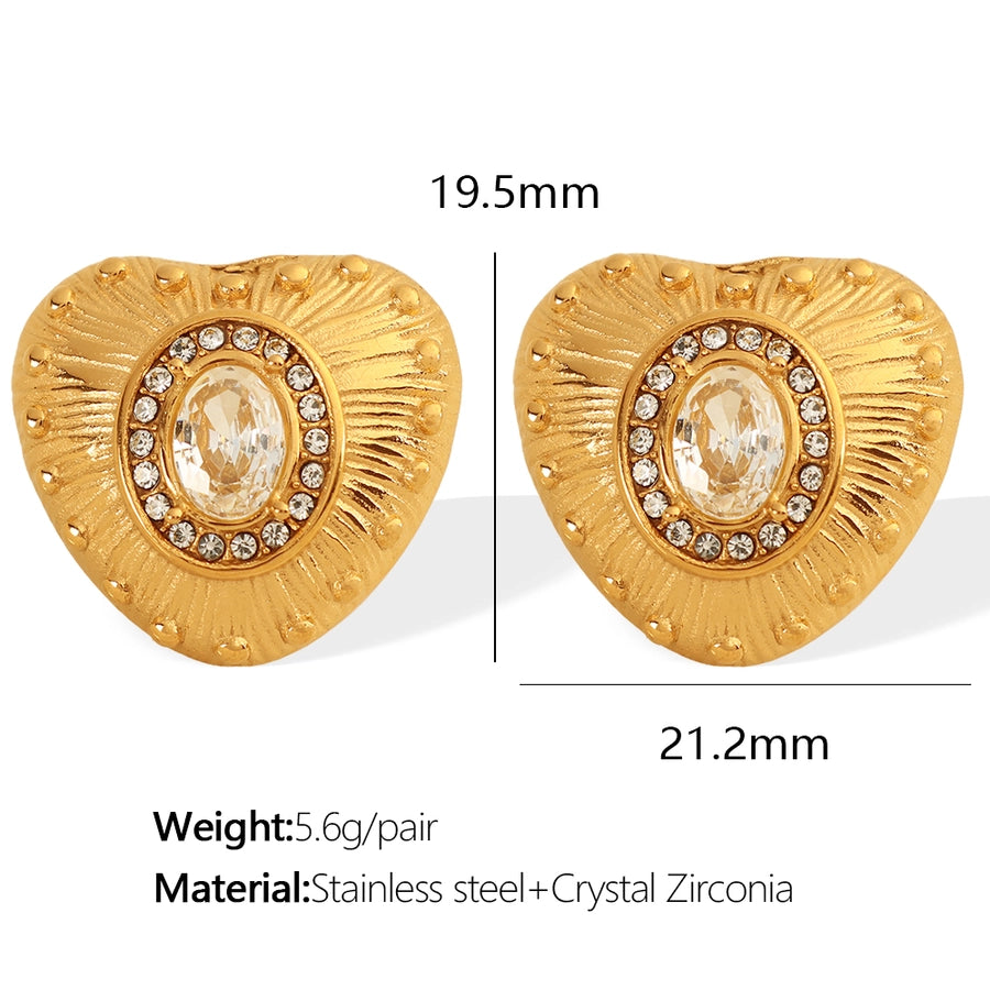 Heart Shape Polishing Inlay Zircon Earrings [304 Stainless Steel,18K Gold Plated]