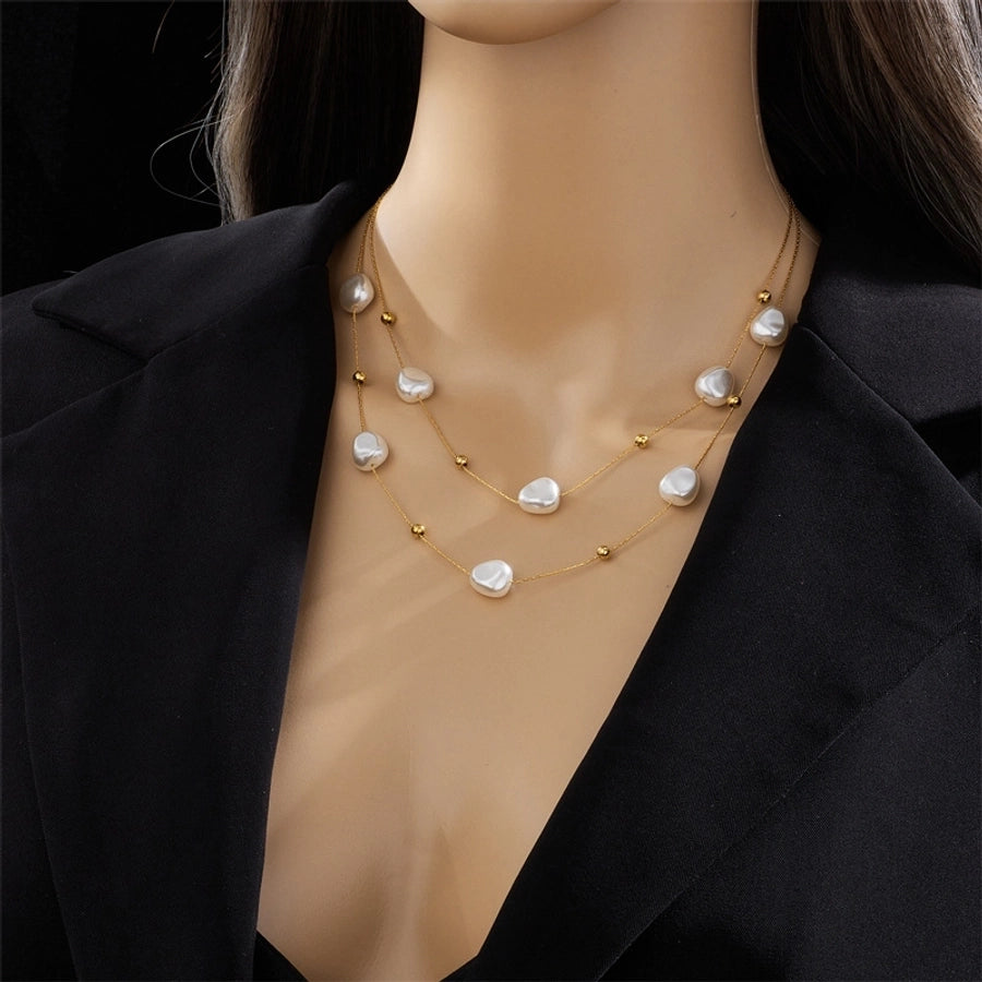 French Style Irregular Pearl Plating Necklace [304 Stainless Steel,18K Gold Plated]