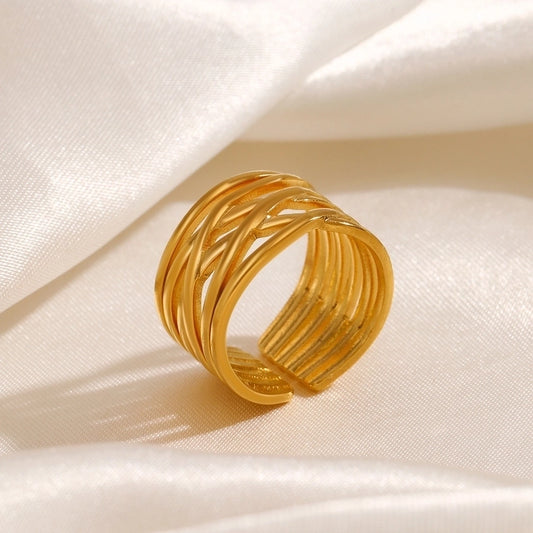 Cross Lines Open Ring [304 roestvrij staal 18K vergulde goud]