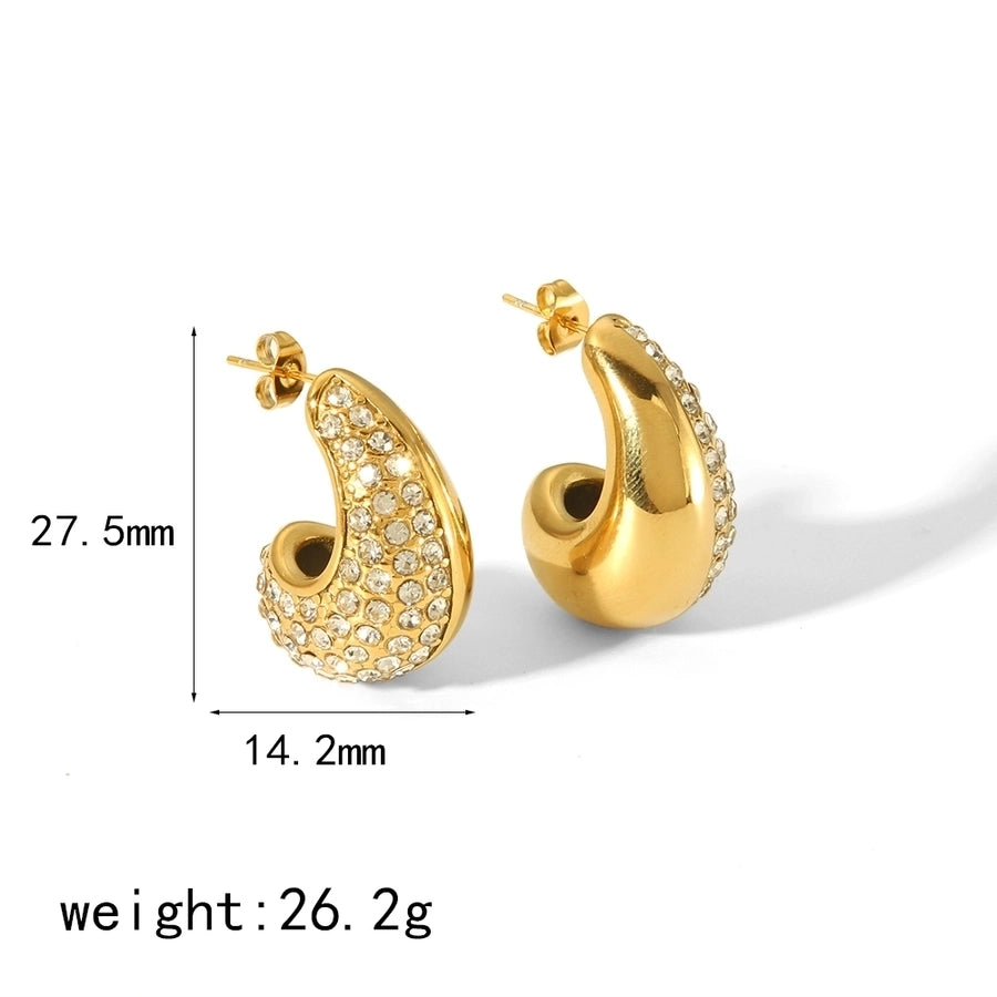 Water Droplets Zircon Earrings [304 Stainless Steel,18K Gold Plated]