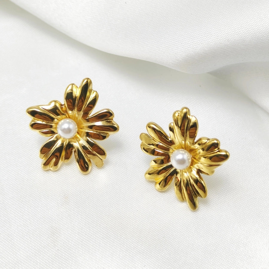 Flower Earrings [304 Stainless Steel,18K Gold Plated]