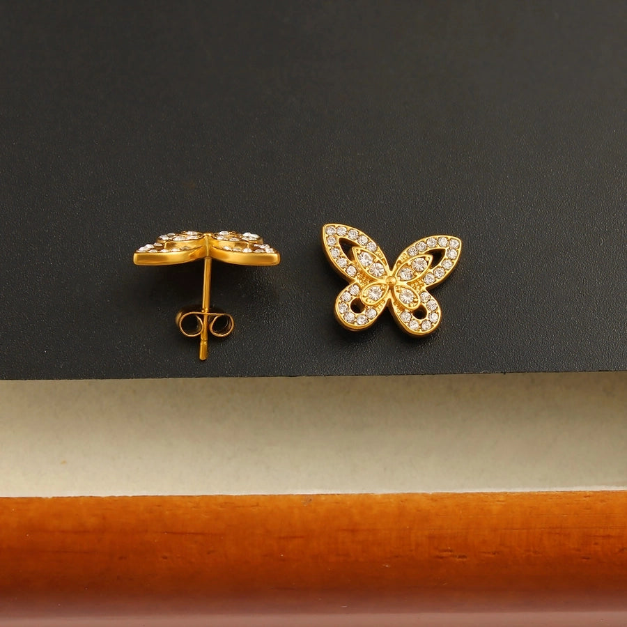 Hinaises d'oreille en strass de papillon [304 316 en acier inoxydable, 18 carats plaqués à l'or]