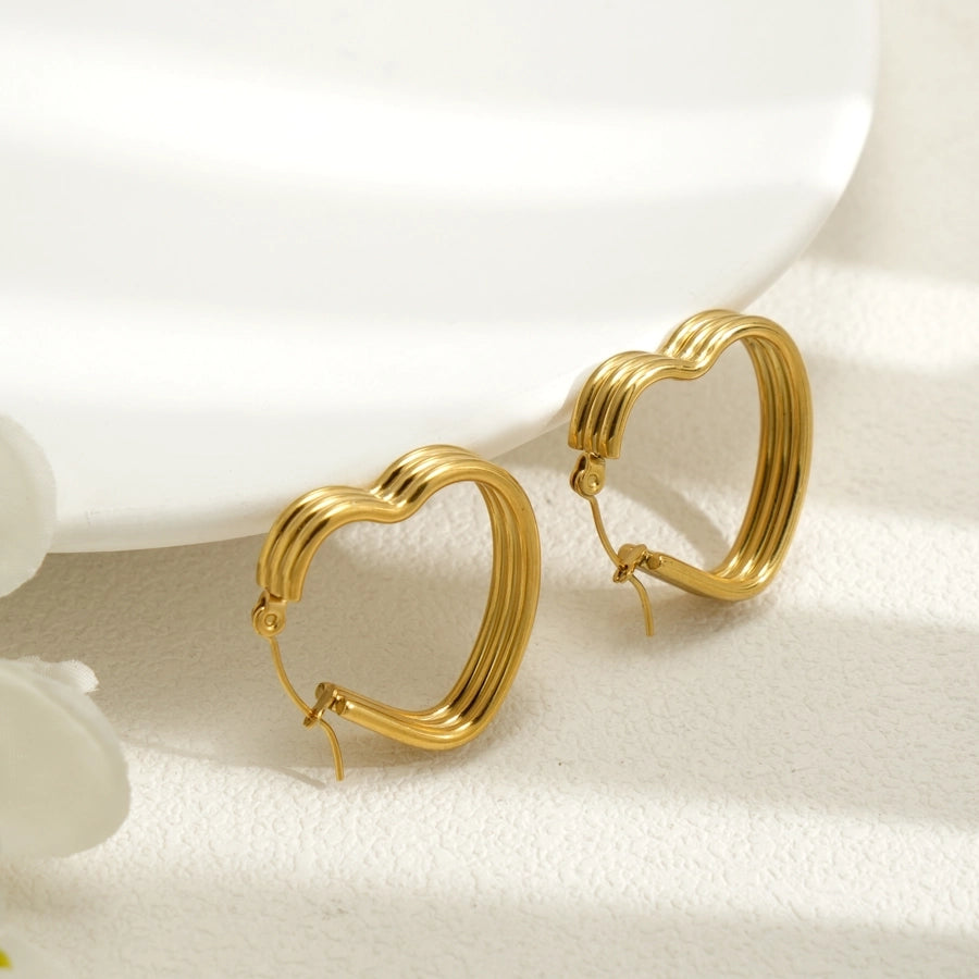 Heart Hoop Earrings [304 Stainless Steel,18K Gold Plated]