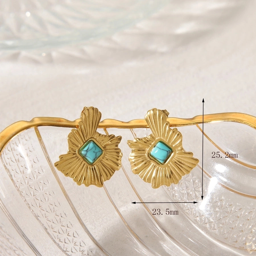 Solid Color Inlay Turquoise Earrings [304 Stainless Steel 18K Gold Plated]