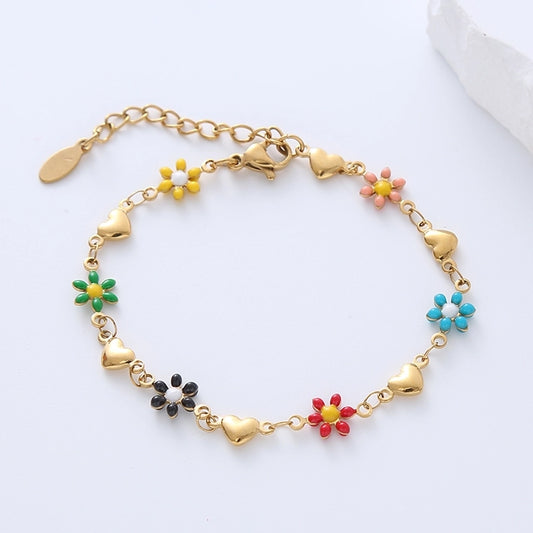 Braceletas de corazón de flores [304 acero inoxidable, 18k de oro chapado]