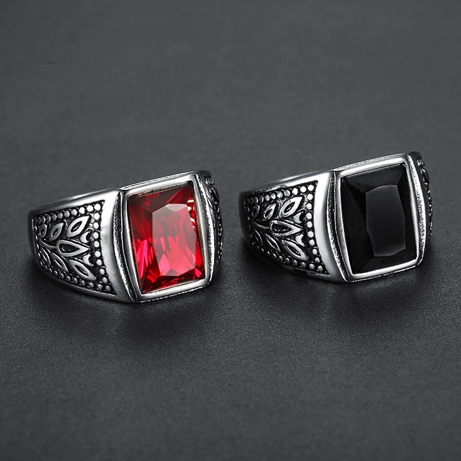 retro geometric stainless steel inlay artificial gemstones men's rings