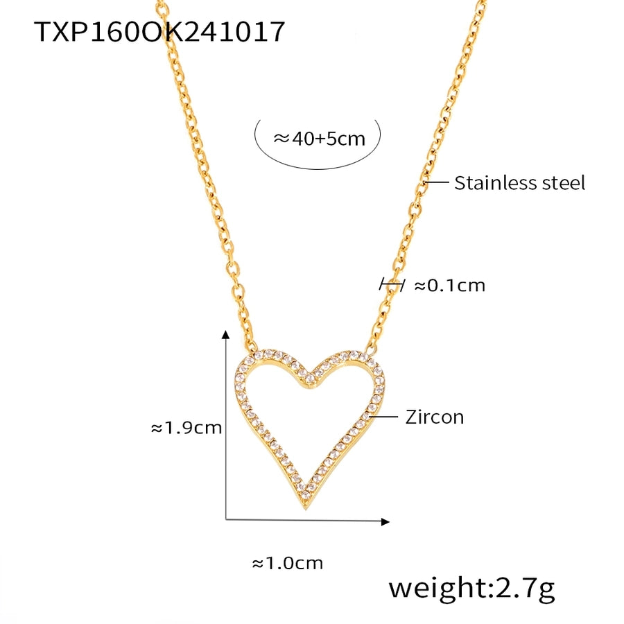 Heart Shape Zircon Bracelet/Necklace [304 Stainless Steel, 18K Gold Plated]