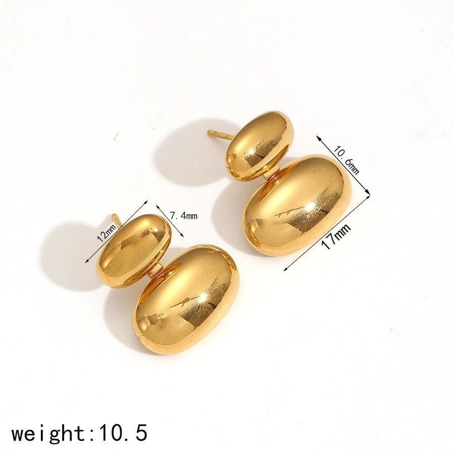 Bean-Shaped Stud Earrings [Stainless Steel, 18K Gold Plated]