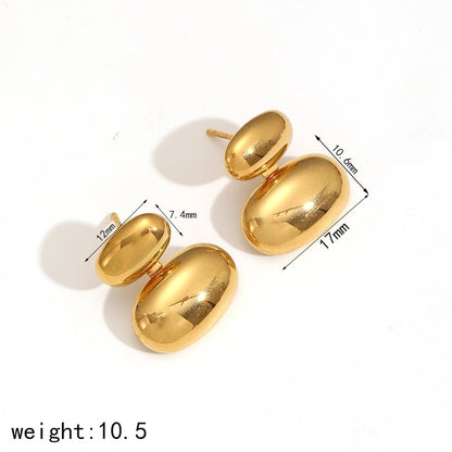 Bean-Shaped Stud Earrings [Stainless Steel, 18K Gold Plated]