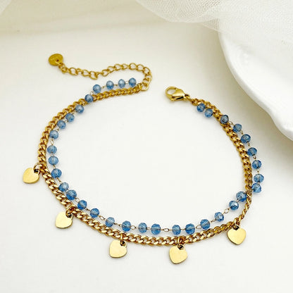 Heart Shape Blue  Crystal Anklet [304 Stainless Steel]