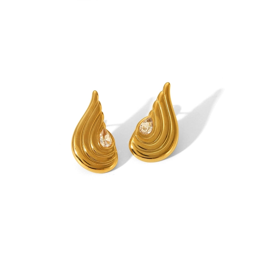 Wings Zircon Earrings [304 Stainless Steel,18K Gold Plated]