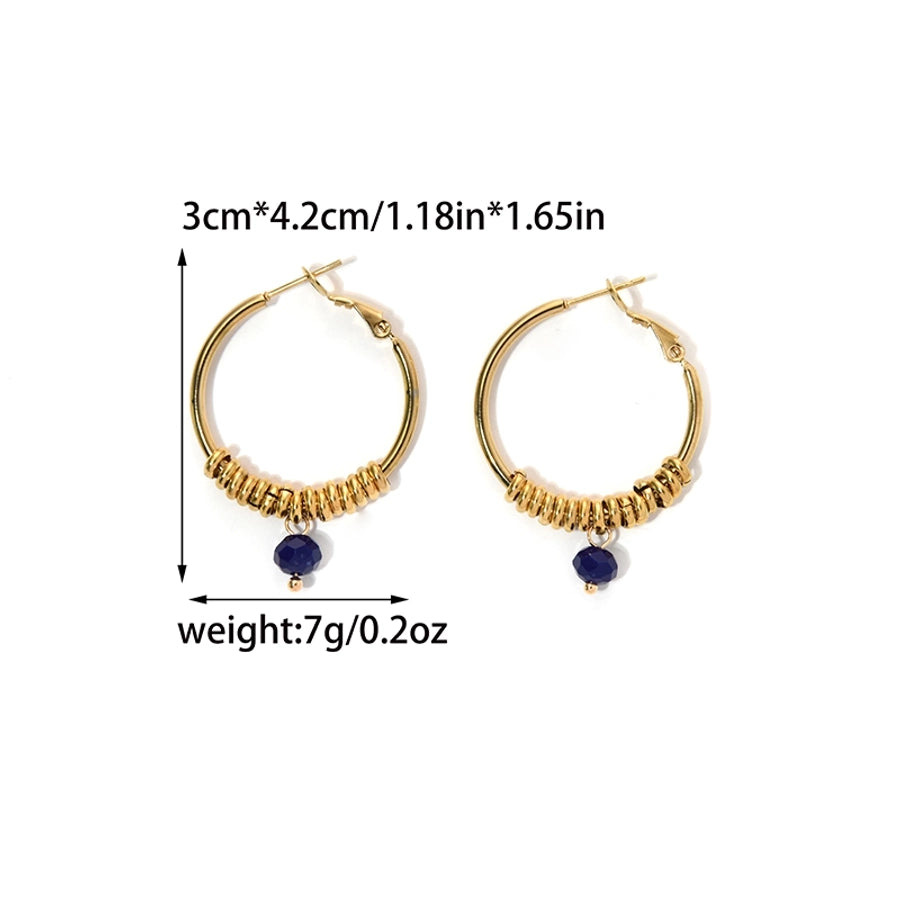 Round Beaded Natural StoneEarrings [304 Stainless Steel,14K Gold Plated]