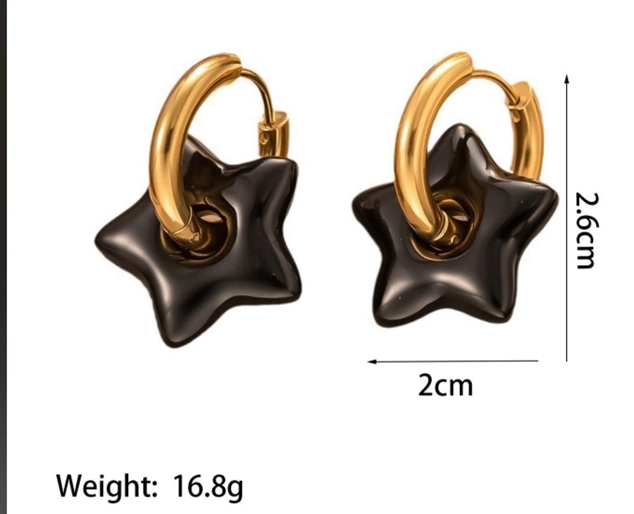 Star Enamel Earrings [316L Stainless Steel, 18K Gold Plated]