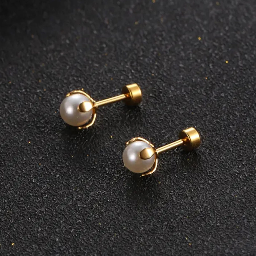 Round IPearl Earrings [304 Stainless Steel,18K Gold Plated]