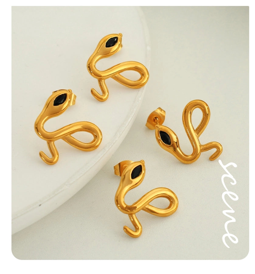 Snake Rhinestones Earrings [304 Stainless Steel,18K Gold Plated]