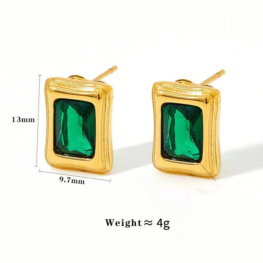 Shiny Rectangle Zircon Earrings [304 Stainless Steel,16K Gold Plated]