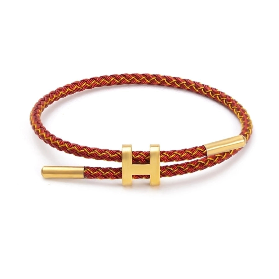 H Letter Wire Rope  Bracelets [304 Stainless Steel, 18K Gold Plated]