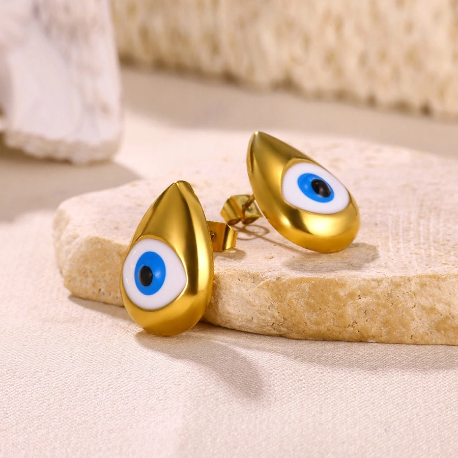 Blue Eyes Drop-Shaped Earrings Stainless Steel]