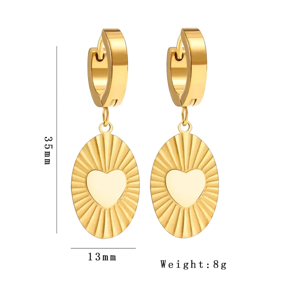 Oval Heart Shape Drop Earrings [316 Stainless Steel,18K Gold Plated]