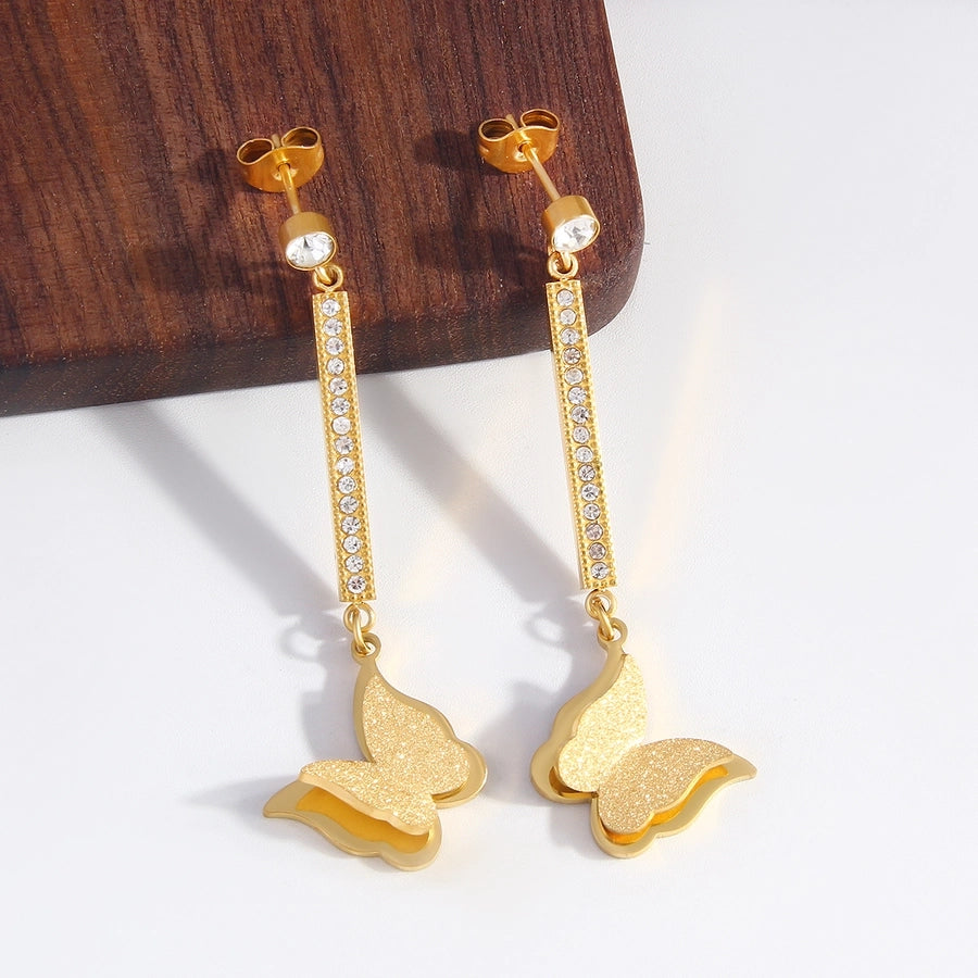 Luxuriosus Butterfly Pendientes [304 acero inoxidable, 18k dorado chapado]