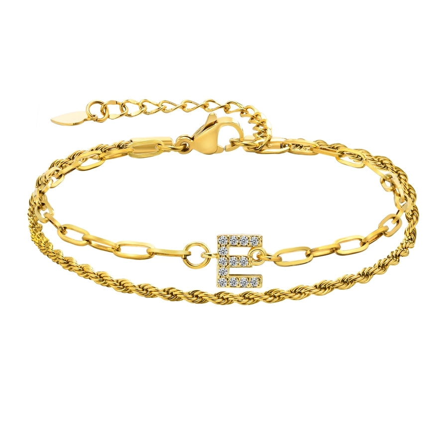 Letter Zircon Bracelets [201 Stainless Steel,Copper,18K Gold Plated]